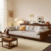 Modern 3-seat sofa with upholstered cotton linen cushions and solid wood frame